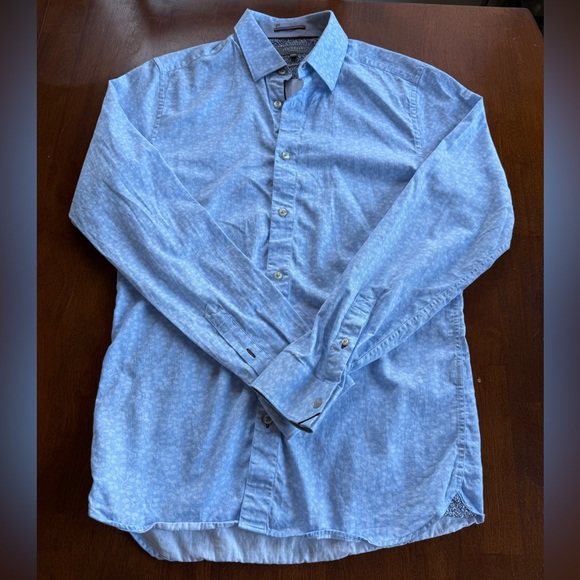 Ted Baker London Men Fara Blue Flower Jacquard Slim Shirt size 15 Italian Fabric - Picture 5 of 11